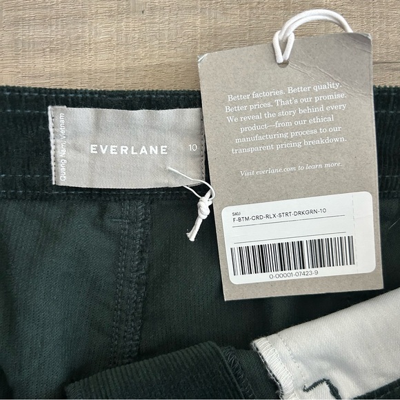 Everlane The Relaxed Wide Leg Corduroy Casual Pants Dark Green 10 NWT - Picture 4 of 9
